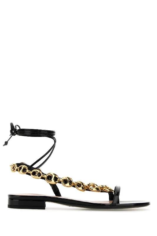 Sandals with cozy heels-GUCCI Leather Chain Sandals