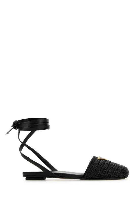 Sandals with sleek wedge heels-PRADA Raffia Sandals for Women - Stylish and Comfortable