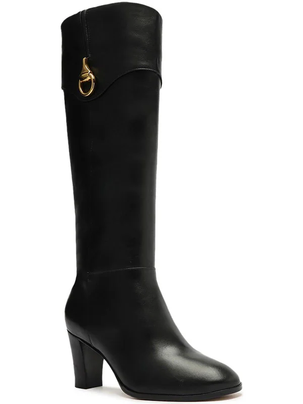 Vivian Womens Leather Block Heel Mid-Calf Boots