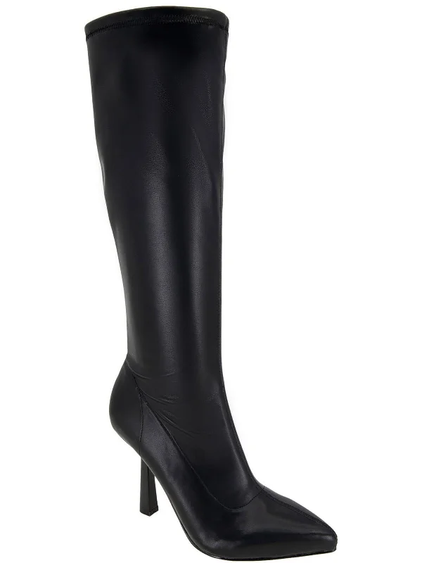 Womens Faux Leather Pointed Toe Mid-Calf Boots