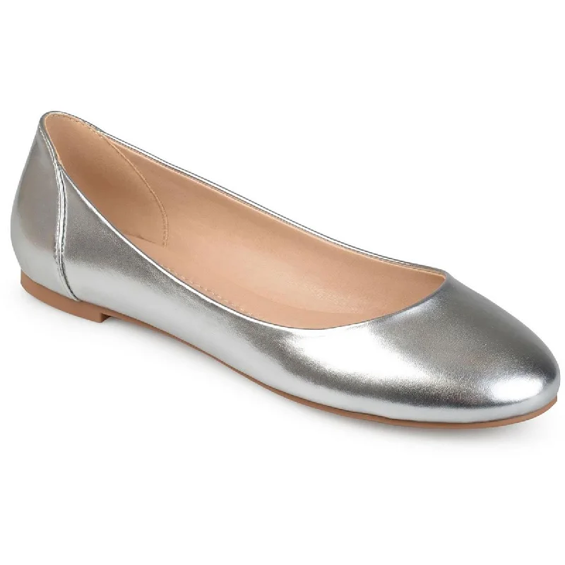 Flats with metallic feel-Journee Collection Womens Metallic Round Toe Ballet Flats