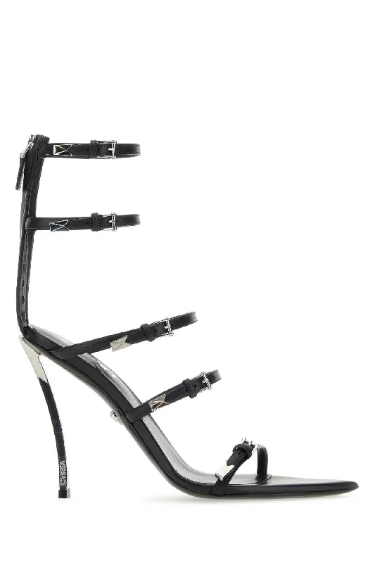 Sandals with sleek ankle straps-VERSACE Elegant Leather Sandals with High Heel (11.5 cm)