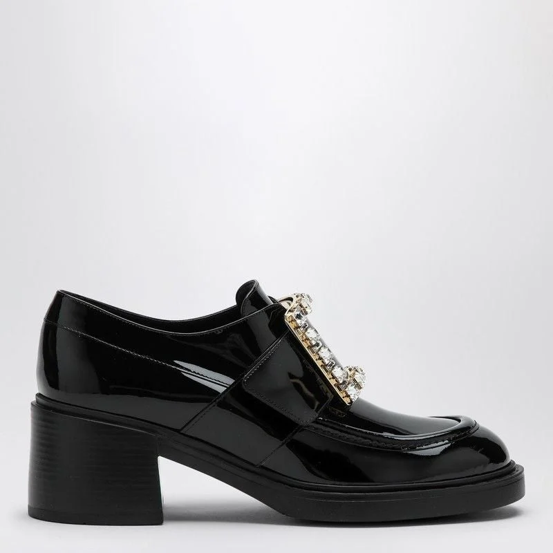 ROGER VIVIER Elegant Patent Leather Loafers with Crystal Buckle