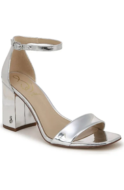 Daniella Block Heel Sandal In Soft Silver