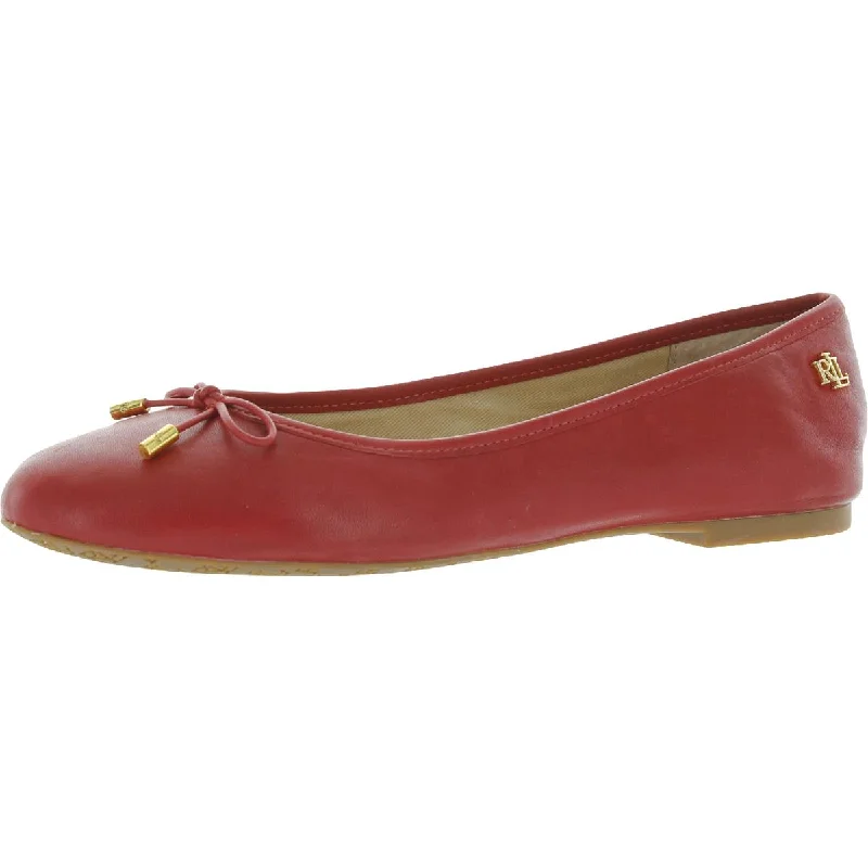 Flats with square toe-Lauren Ralph Lauren Womens Jayna Leather Round Toe Ballet Flats