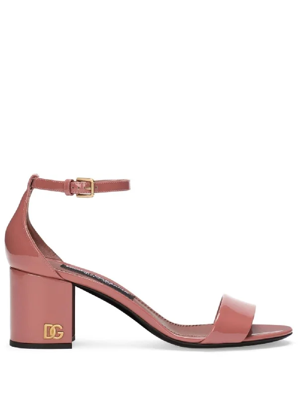 Sandals with tough heels-DOLCE & GABBANA Glossy Pink Sandals - Italian Craftsmanship and Luxury