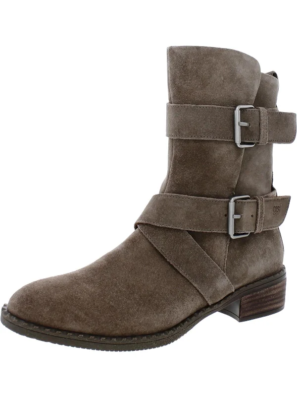 Best Double Buckle Womens Suede Zipper Mid-Calf Boots