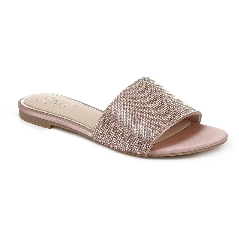 Flats with embroidered design-Jewel Badgley Mischka Womens Khaleesi Slip On Open Toe Slides