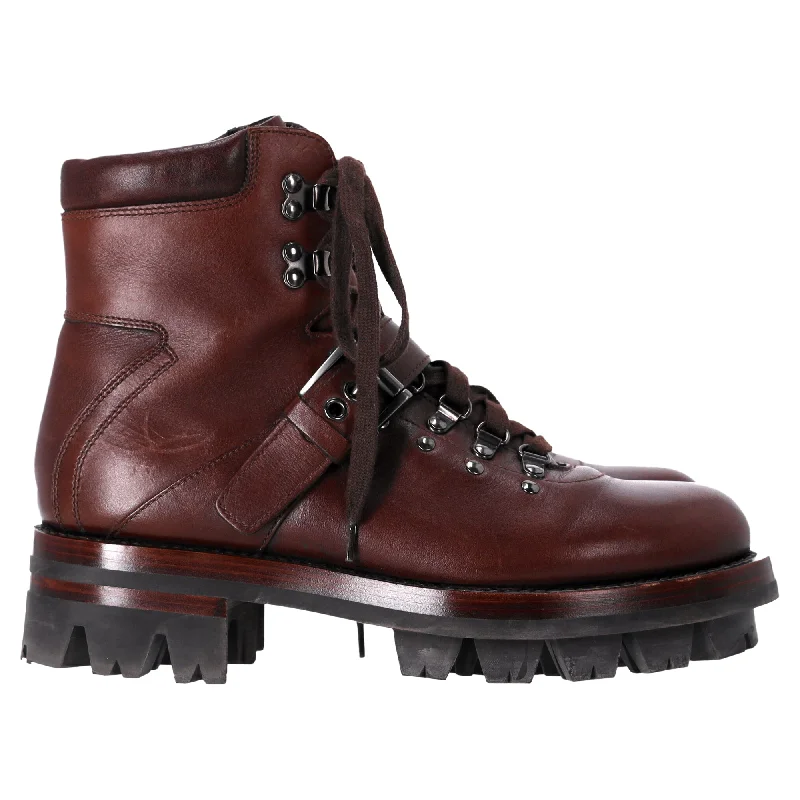 Prada Hiking Boots in Brown Leather