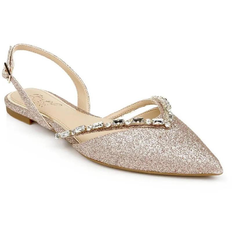 Flats with patent design-Jewel Badgley Mischka Womens Camden Glitter Embellished Slingbacks