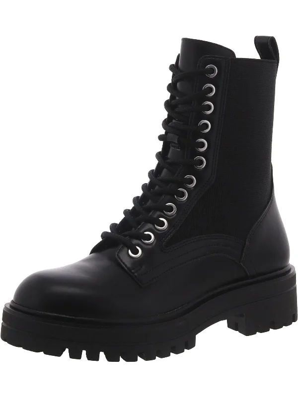 Kenny Womens Faux Leather Lace-Up Mid-Calf Boots