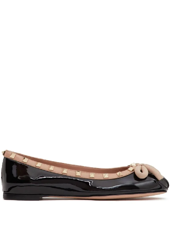 Flats with closed toe-VALENTINO GARAVANI Rockstud Leather Ballet Flats