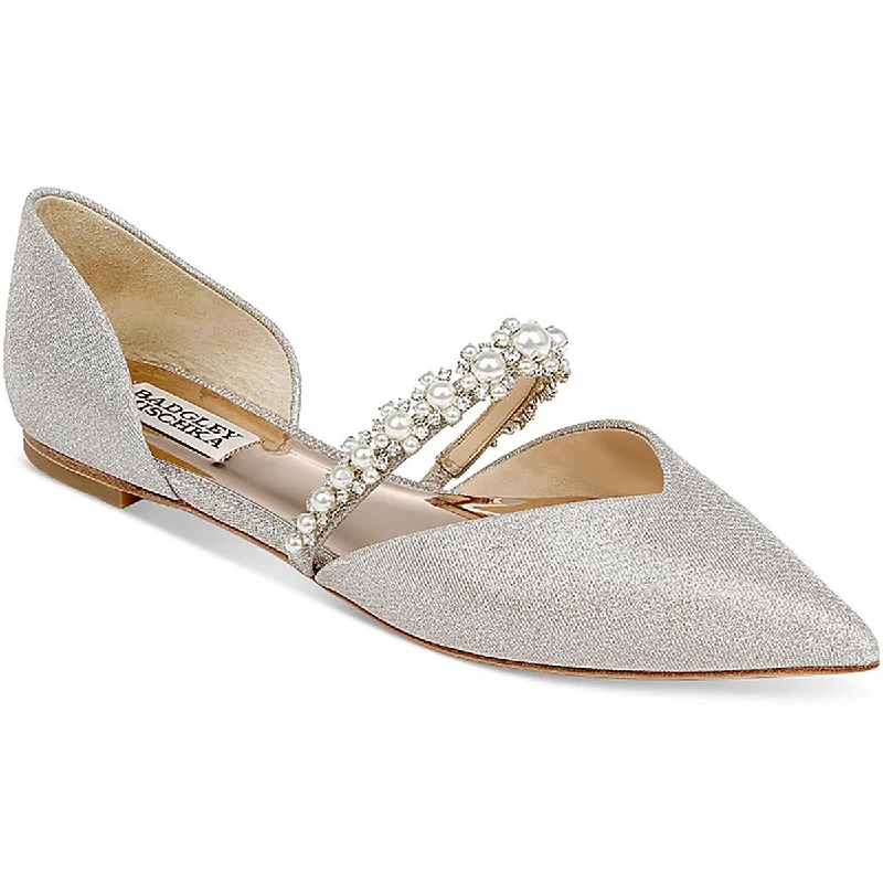 Flats for soft aesthetic-Badgley Mischka Womens NATALIA Embellished Shimmer Flat Shoes