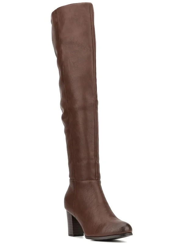 AMORY Womens Faux Leather Block heel Thigh-High Boots