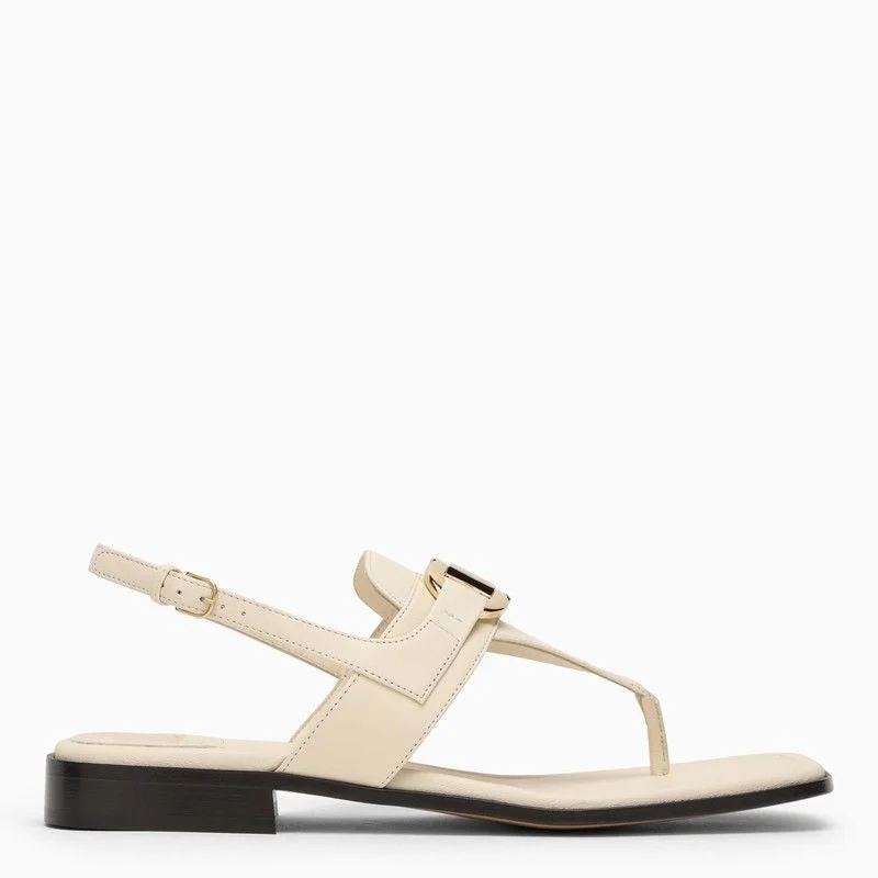 Sandals with airy mesh panels-Ivory Gancini Thong Sandal by Ferragamo