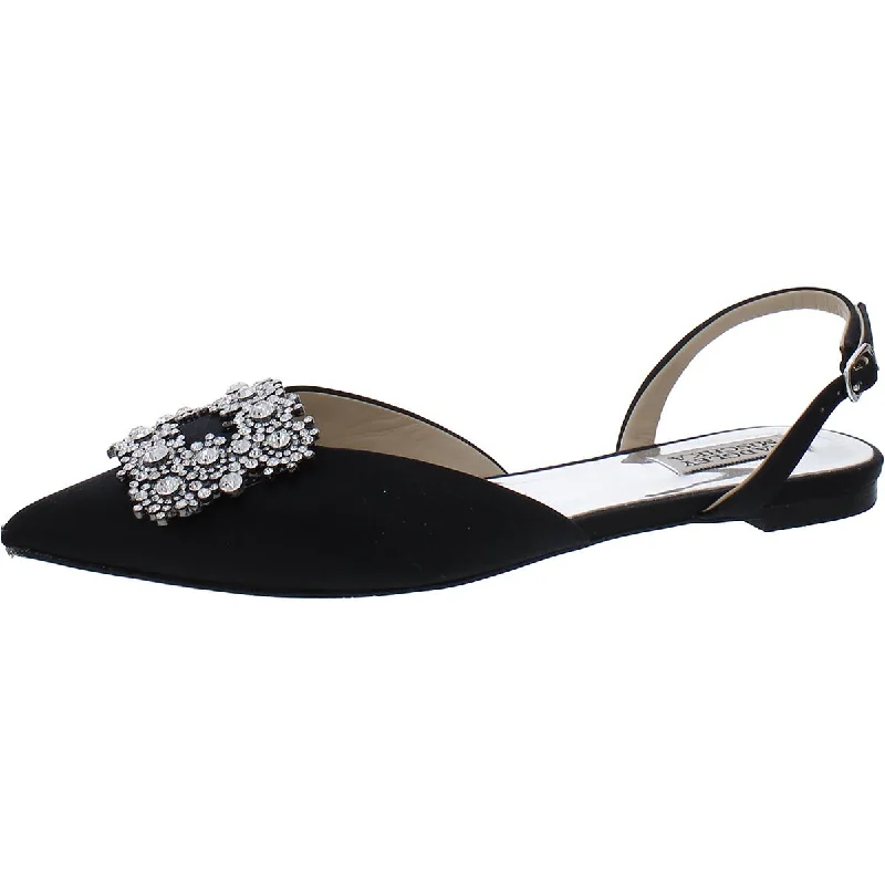 Flats with zipper design-Badgley Mischka Womens Saga Embellished Pointed Toe Slingbacks