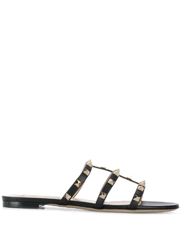 Sandals with modern wedge heels-VALENTINO GARAVANI Rockstud Leather Flat Sandals for Women