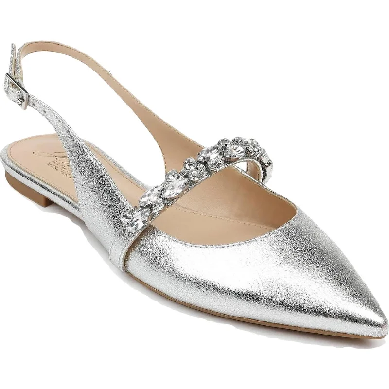 Flats for versatile wear-Jewel Badgley Mischka Womens Bambi Coated Ankle Strap Pointed Toe Flats