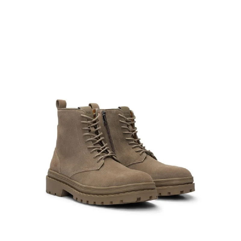 Suede lace-up boots with rubber outsole