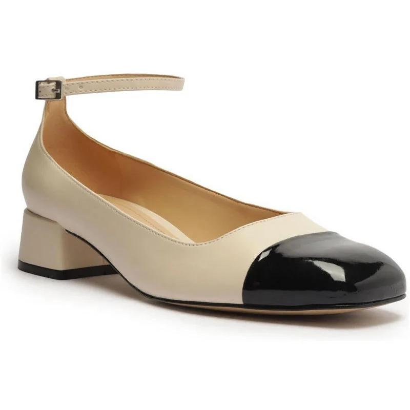 Flats with velvet toe-Arezzo Womens CHLOE Leather Square Toe Ankle Strap