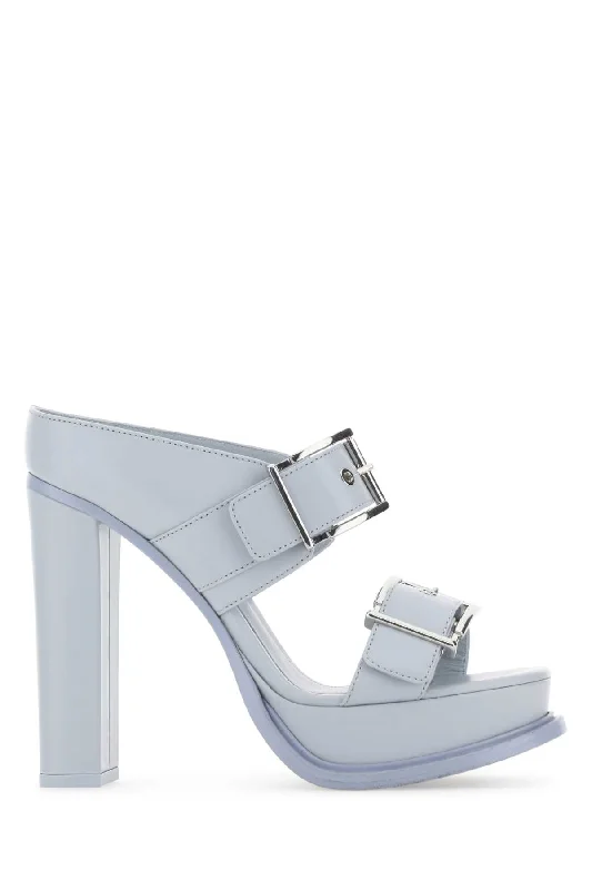 Sandals with breathable padding-ALEXANDER MCQUEEN Elevated Light-Blue Leather Sandals with 12 cm Heel