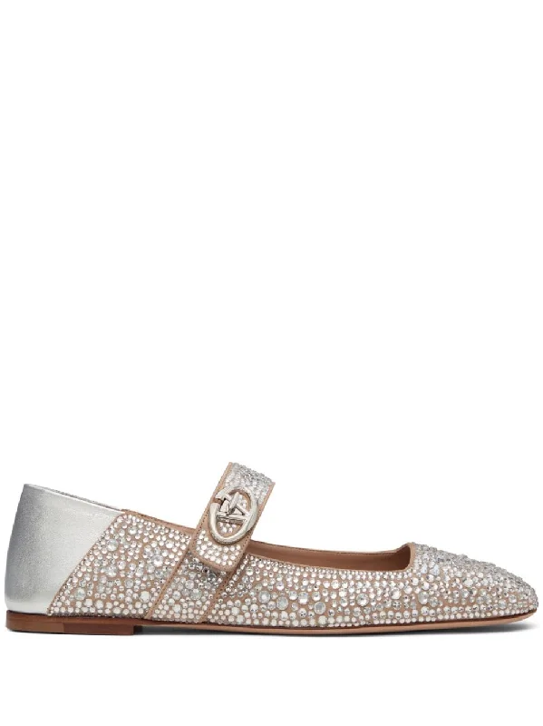 Flats for Italian brand-VALENTINO GARAVANI Embellished Vlogo Locker Leather Ballet Flats