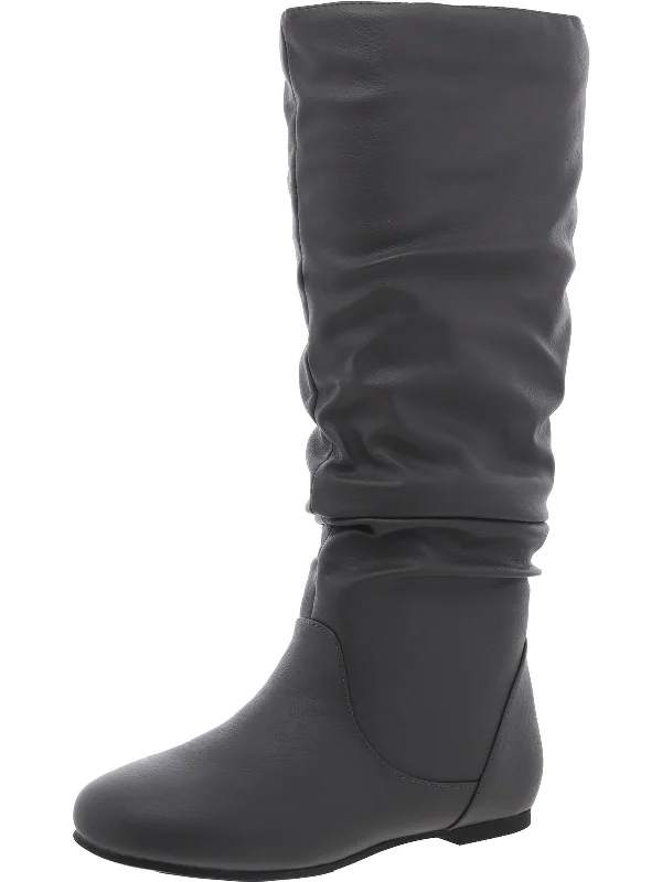 Womens Faux Leather Round toe Mid-Calf Boots