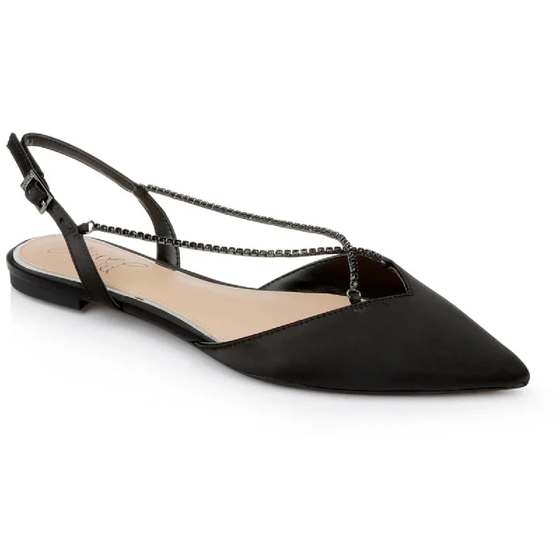 Flats with canvas design-Jewel Badgley Mischka Womens Alanna Satin Slip-On Ballet Flats