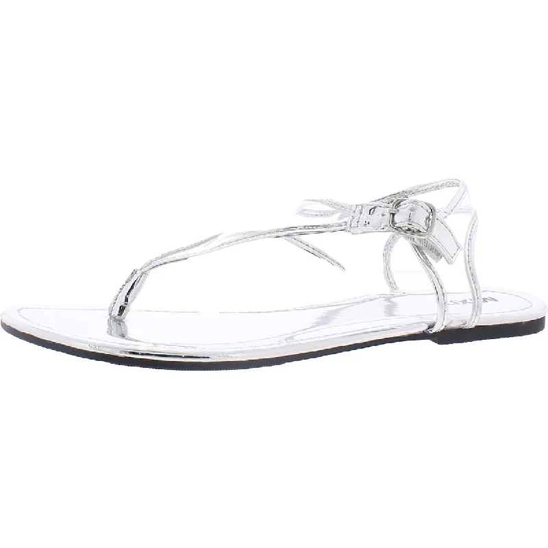 Sandals with decorative buckles-Mix It Womens Slate Metallic Ankle Strap Flat Sandals