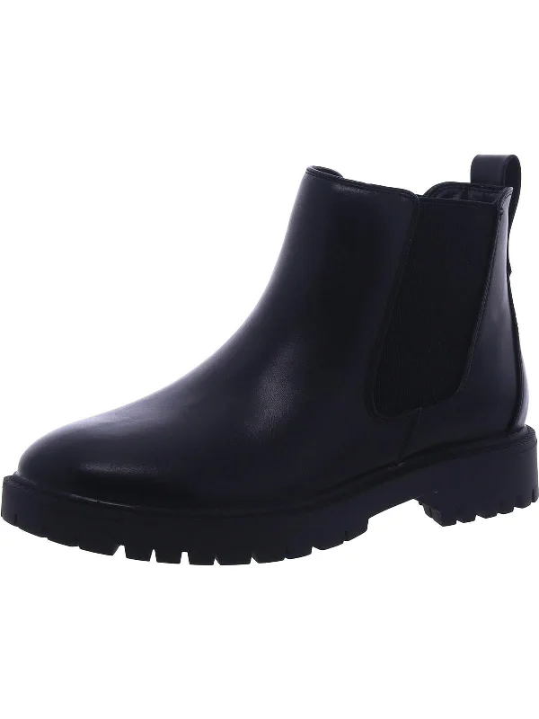 Womens Faux Leather Pull On Chelsea Boots