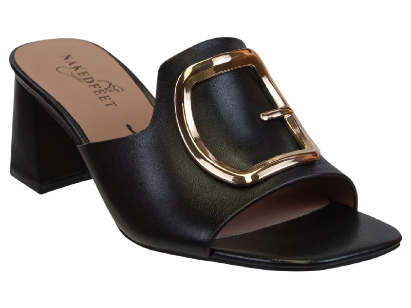 Sandals for outdoor strolls-Naked Feet: CUPEL in BLACK Heeled Sandals