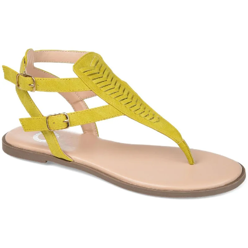 Flats with apron style-Journee Collection Womens Harmony Thong Ankle Strap Flats