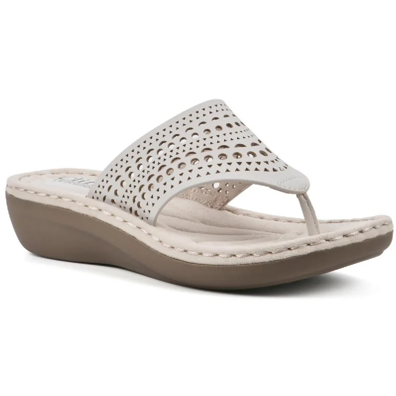 Sandals for summer road trips-Cliffs by White Mountain Womens Compact Faux Leather Wedge Slide Sandals