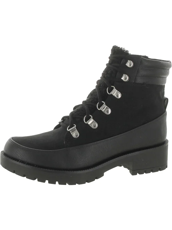 Womens Lace-Up Faux Leather Combat & Lace-Up Boots