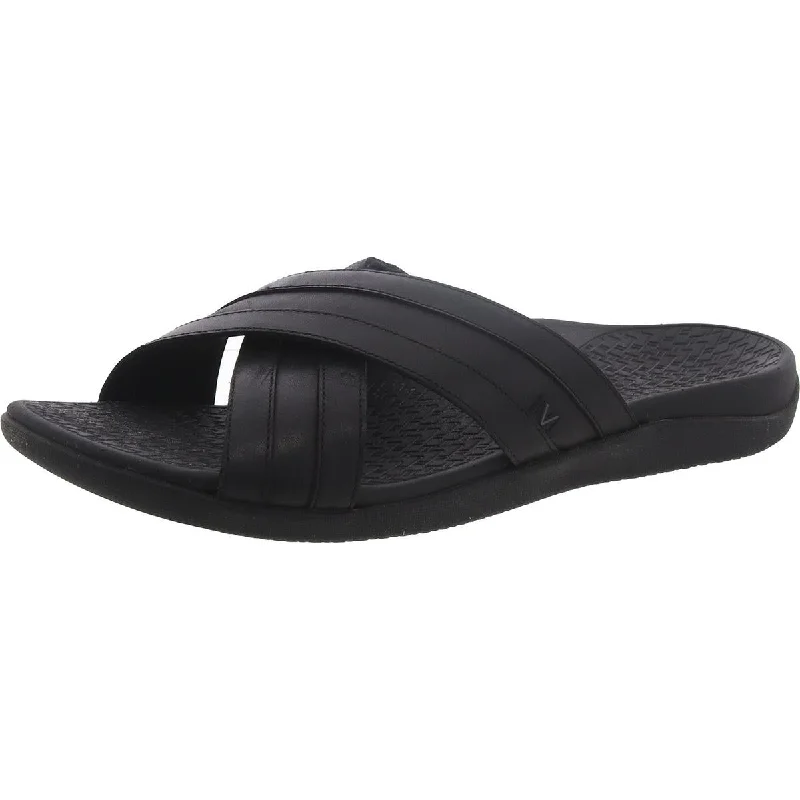 Sandals for warm weather strolls-Vionic Mens Leather Cushioned Footbed Slide Sandals