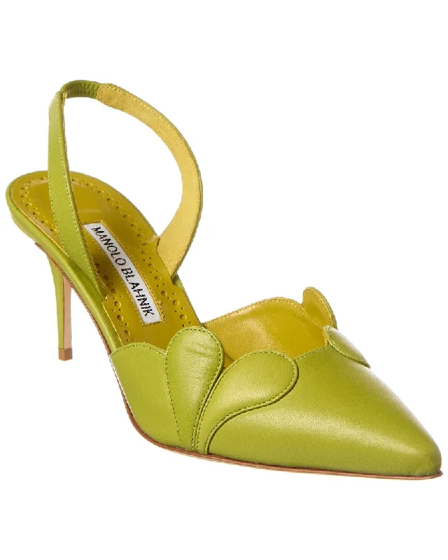 Manolo Blahnik Hatsibsli 70 Leather Slingback Pump