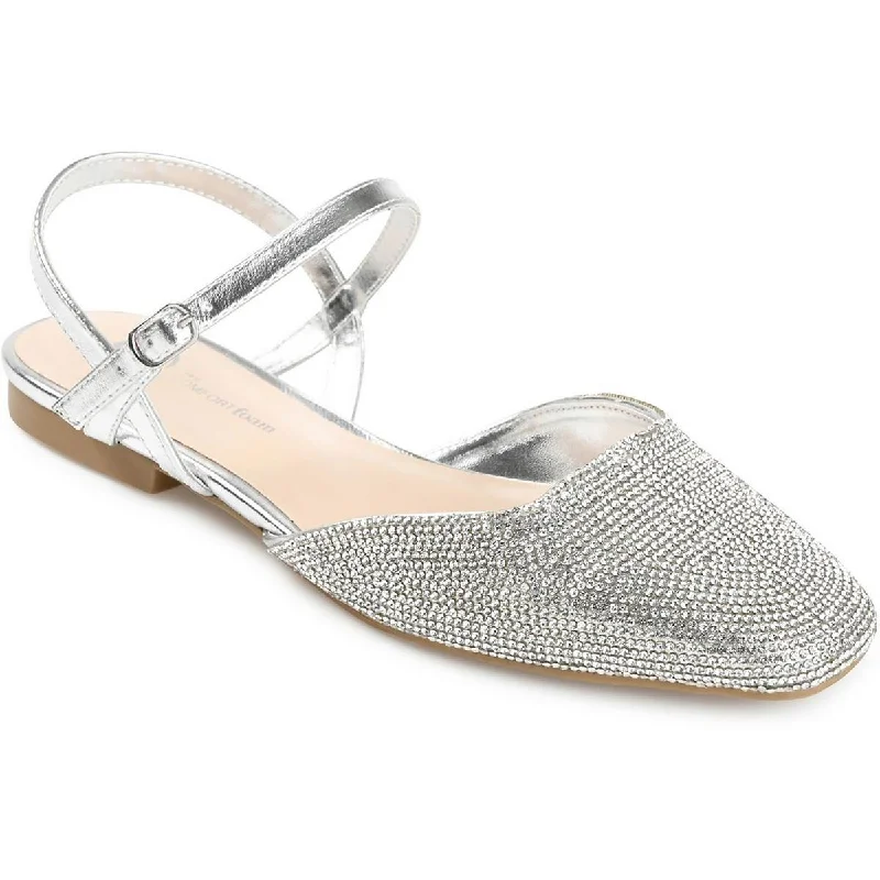 Flats for Black Friday-Journee Collection Womens Metallic Rhinestone Slingbacks