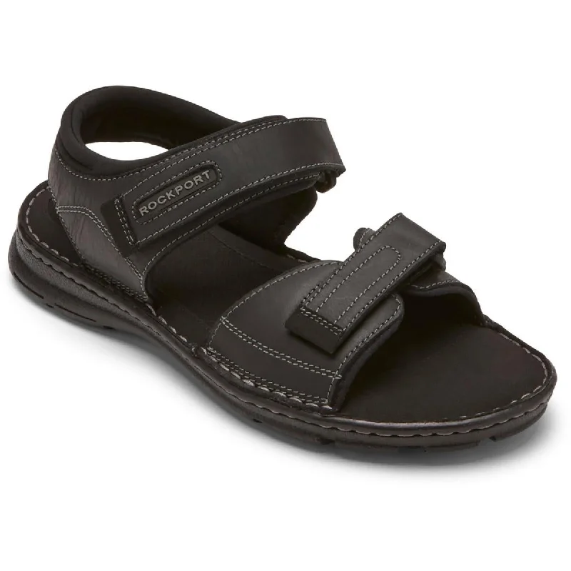 Sandals with bold buckle designs-Rockport Mens Darwyn Leather Ankle Strap Fisherman Sandals