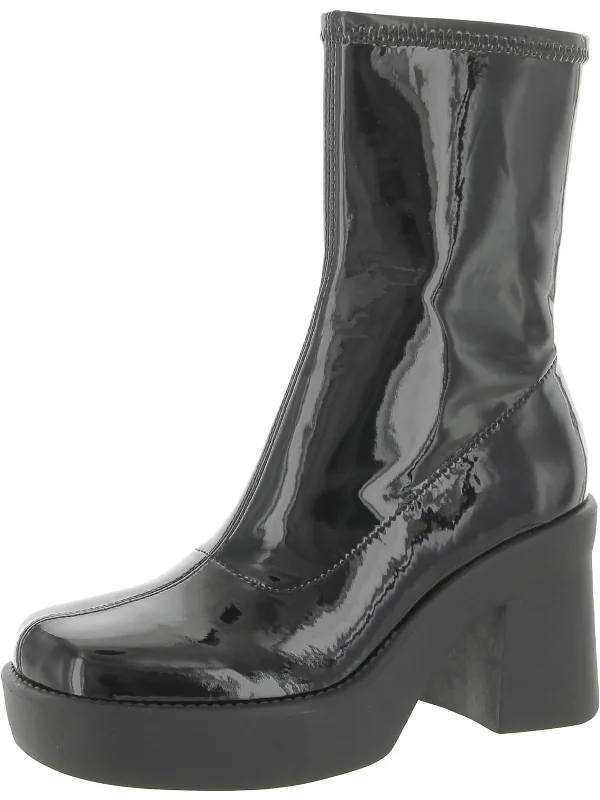 Gerri 3 Womens Patent Square Toe Mid-Calf Boots