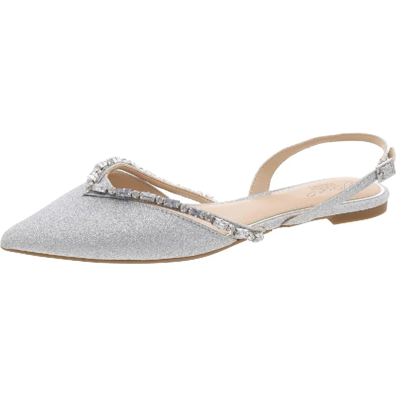 Flats for effortless style-Jewel Badgley Mischka Womens Glitter Rhinestone Ballet Flats