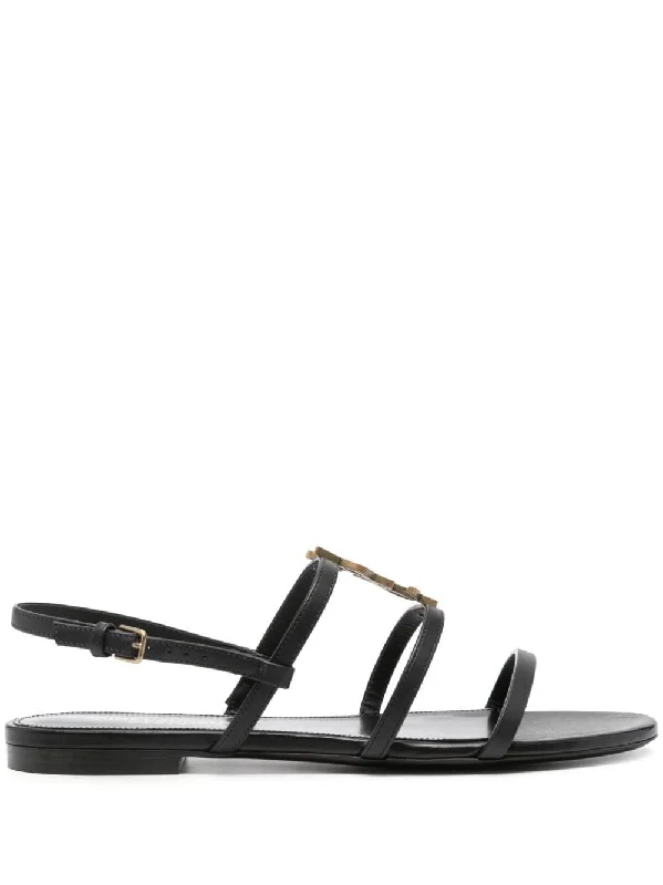 Sandals for beachside strolls-SAINT LAURENT Cassandre Mini Plaque Sandals