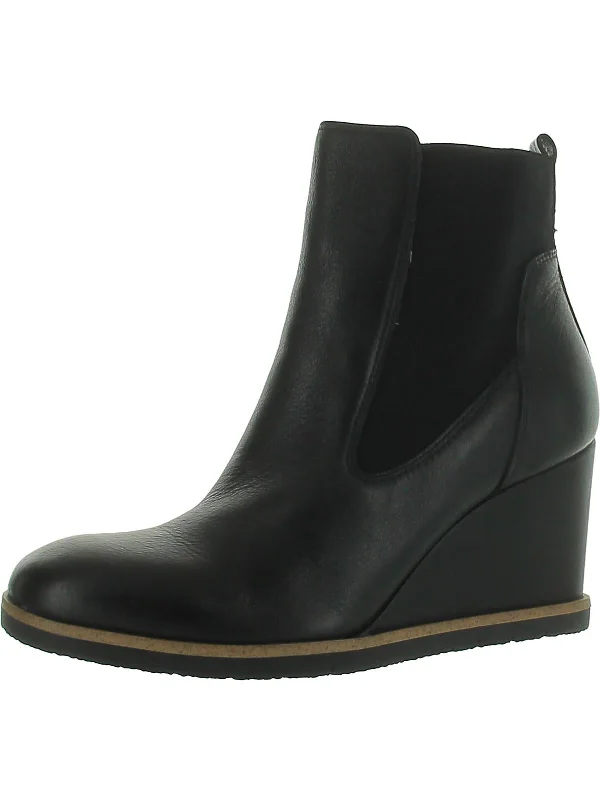 MONICA Womens Leather Round toe Wedge Boots