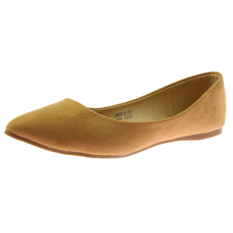 Flats with round toe-Bella Marie Womens Angie Faux Suede Pointed Toe Ballet Flats