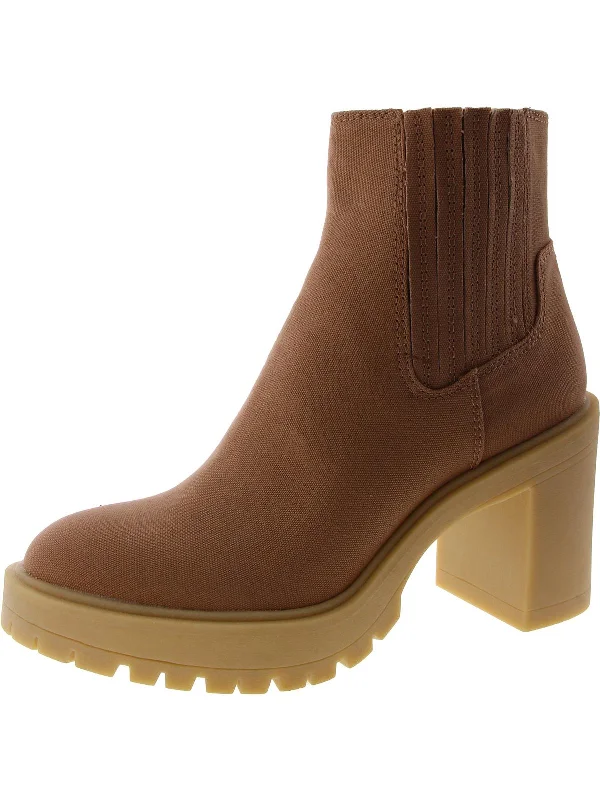 Best ankle boots for stylish vibes-boots with lasting wear-Womens Canvas Block Heel Ankle Boots