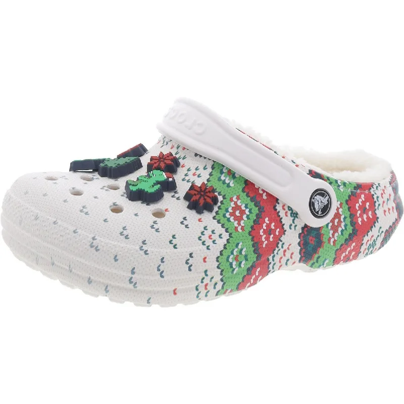 Flats for vintage shop-Crocs Womens Classic Lined Holiday Charm Faux Fur Lined Slip On Clogs