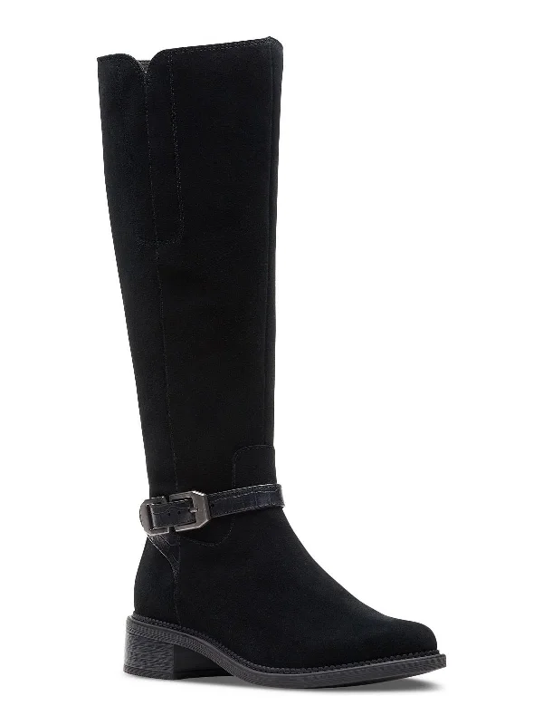 Maye Aster Womens Suede Buckle Knee-High Boots