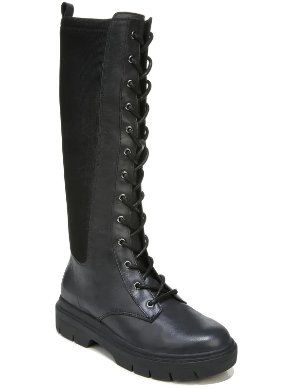 Crank It Up Womens Leather Lace-Up Mid-Calf Boots