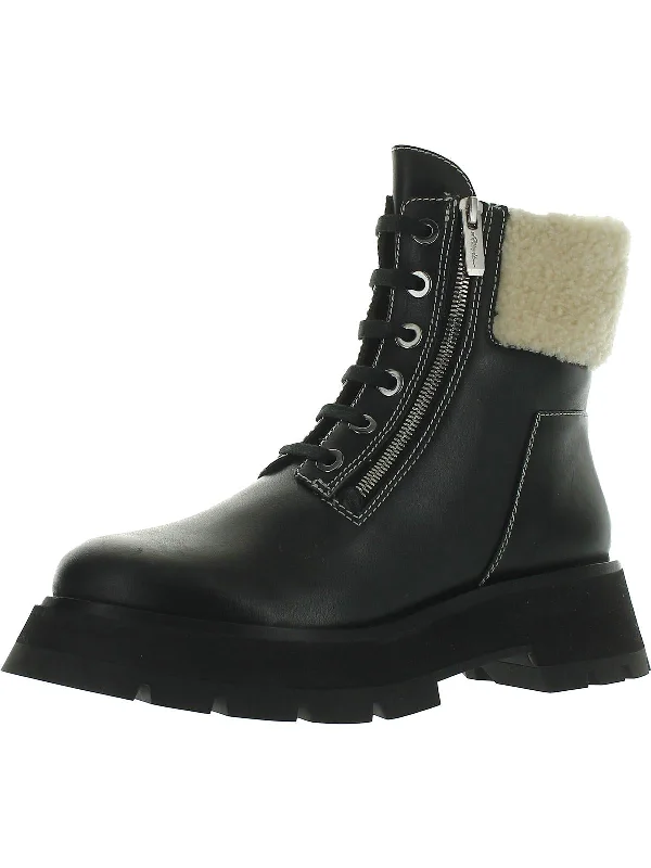 Kate Womens Leather Sheepskin Combat & Lace-up Boots