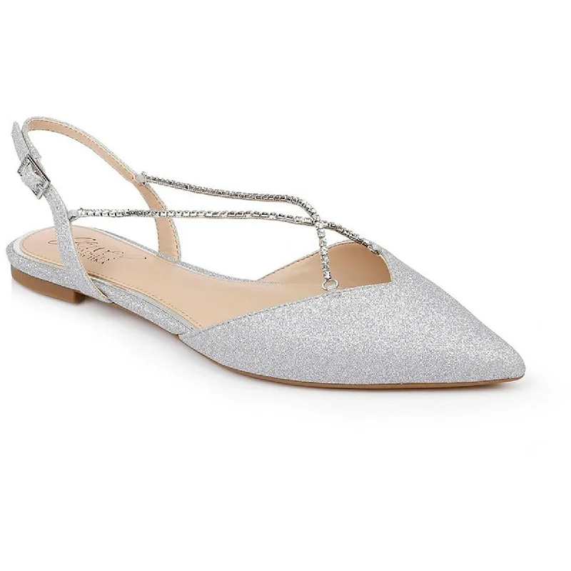 Flats for transitional season-Jewel Badgley Mischka Womens Bhfo Rhinestone Faux Leather Slingbacks