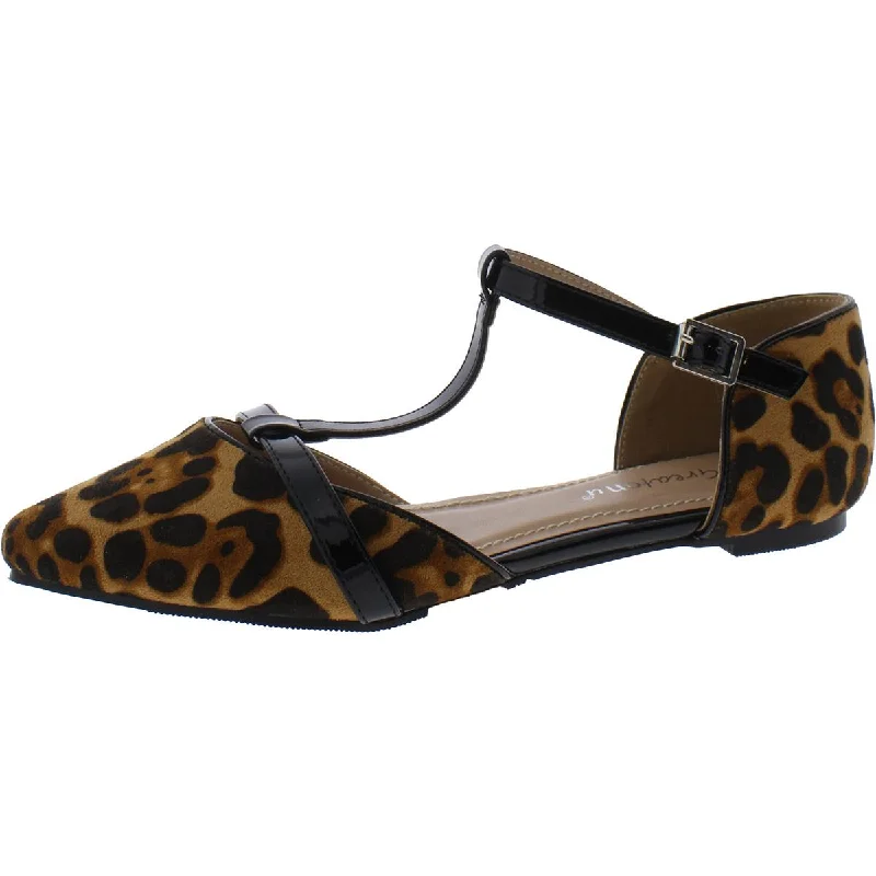 Flats with stitched toe-Greatonu Womens Faux Suede Leopard Print D'Orsay